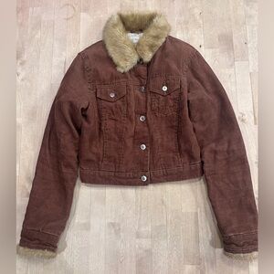 Arizona Jean Company Brown Corduroy Jacket with Faux Fur Collar